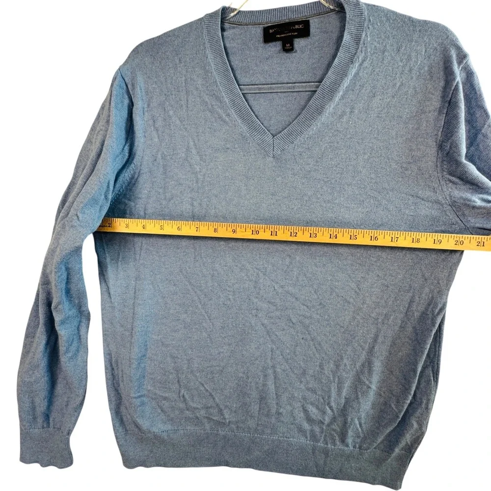 Banana‎ Republic Luxe Yarn V-Neck Sweater Blue M Cotton Silk Cashmere Blend